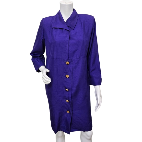 Vintage YSL Silk Purple Button-Up Dress Size 40 - Picture 1 of 13